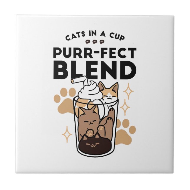 Purr-fect Blend: Cat and Coffee Art for Pet Lovers Tile (Front)