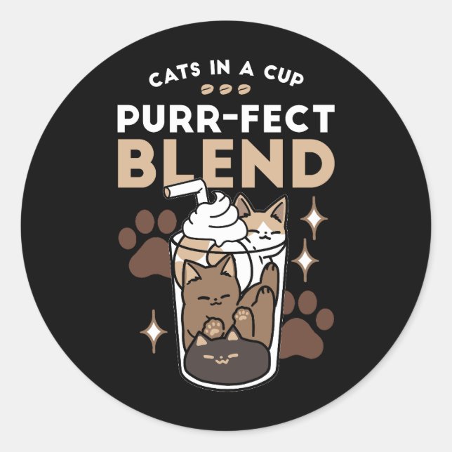 Purr-fect Blend: Coffee Design for Cat & Coffee Classic Round Sticker (Front)