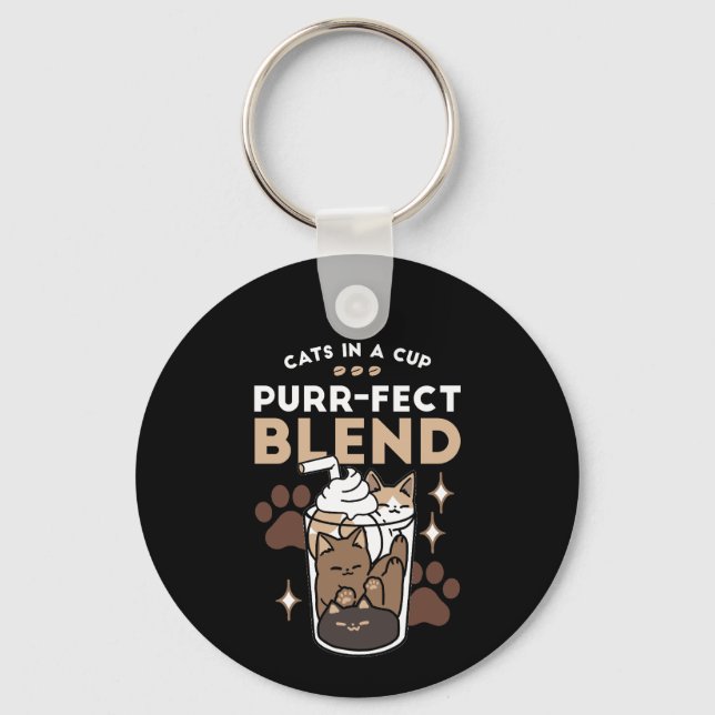 Purr-fect Blend: Coffee Design for Cat & Coffee Key Ring (Front)