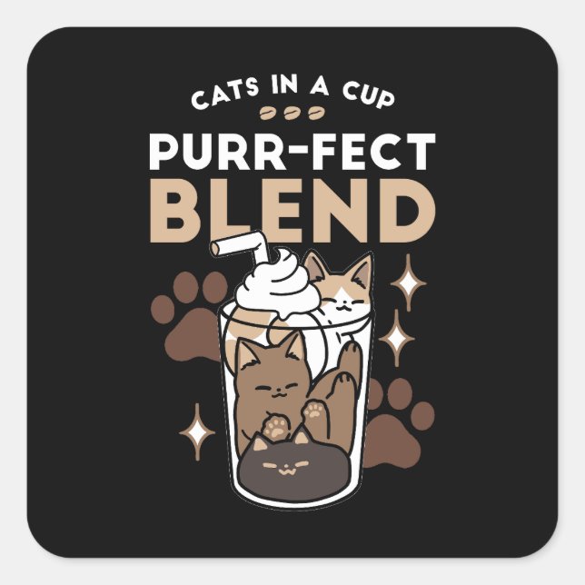 Purr-fect Blend: Coffee Design for Cat & Coffee Square Sticker (Front)