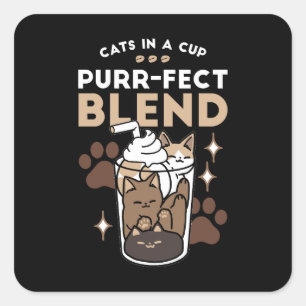 Purr-fect Blend: Coffee Design for Cat & Coffee Square Sticker