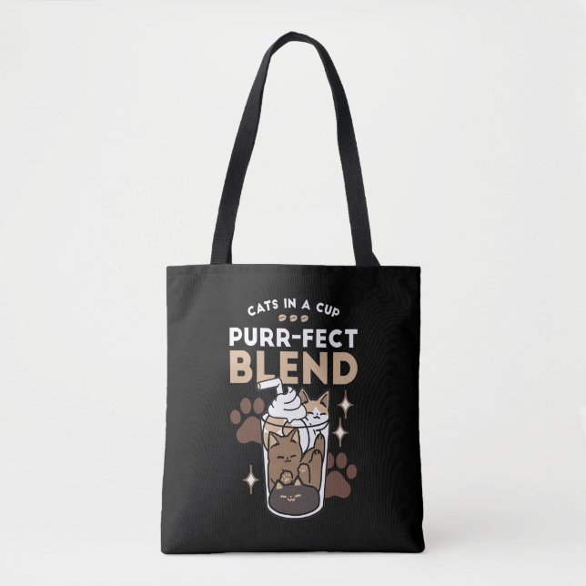 Purr-fect Blend: Coffee Design for Cat & Coffee Tote Bag (Front)