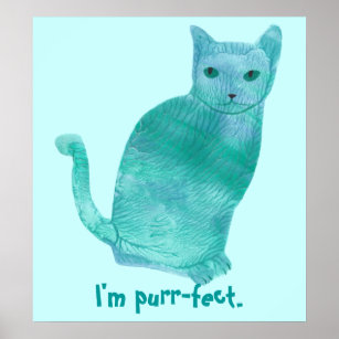 Purr-fect Blue Green Abstract Cat Posters