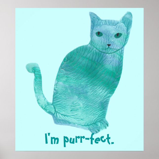 Purr-fect Blue Green Abstract Cat Posters (Front)