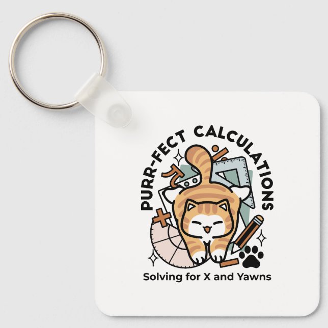 Purr-fect Calculations – Funny Math Cat Design Key Ring (Front)