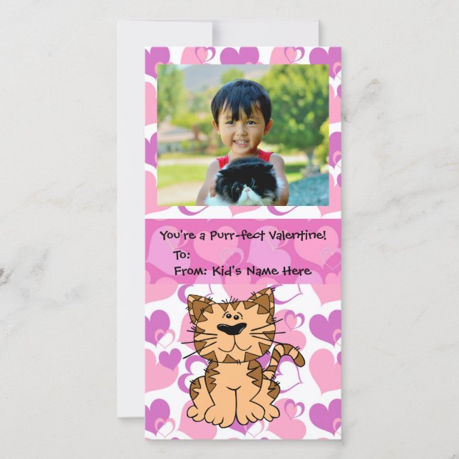 Purr-fect Cat Personalised Girl's Kids Valentine Holiday Card (Front)