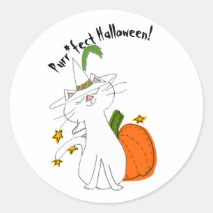 Purr*fect Cat Pumpkin Halloween Classic Round Sticker