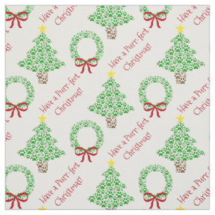 Purr-fect Christmas Fun Paw Print Trees & Wreaths Fabric