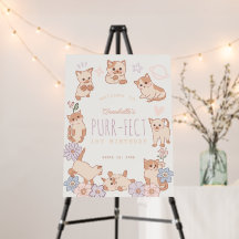 Purr-fect Cute Cats Floral 1st Birthday Welcome