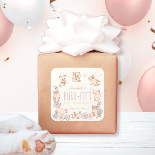 Purr-fect Cute Cats Floral Girl 1st Birthday Square Sticker