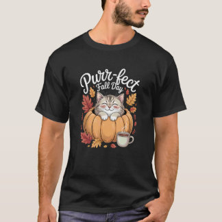 Purr-FECT Fall Day Cute Cat Pumpkin Autumn T-Shirt