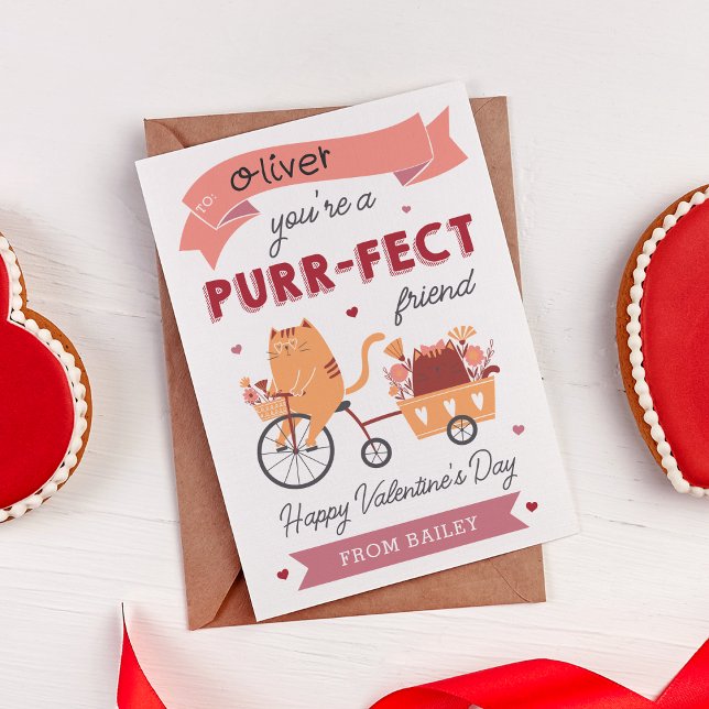 Purr-fect Friend Cat Classroom Valentines Day Card (Creator Uploaded)