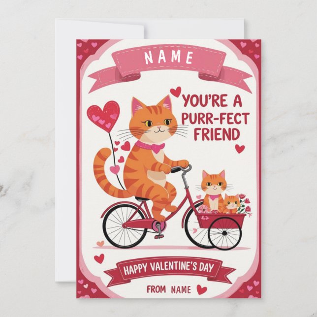 Purr-fect Friend Valentine's Day Card – Cute Cat (Front)