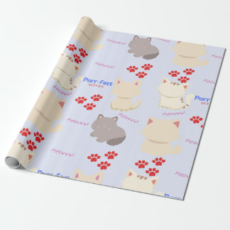 Purr-fect Kitten Cute Cats and Paw Prints Wrapping Paper
