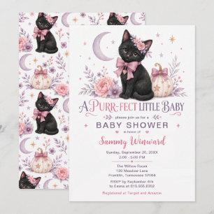 Purr-fect Little Baby Girl Black Cat Shower Invitation