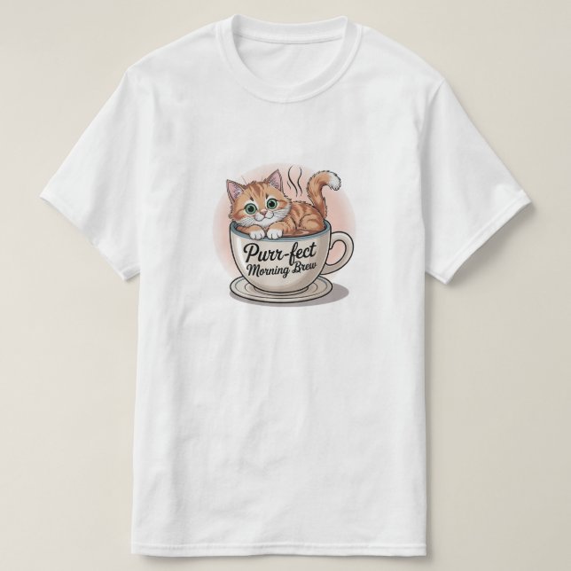 "Purr-fect Morning Brew Cat Mug – Cute Coffee Love T-Shirt (Design Front)