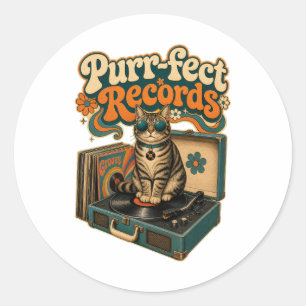 Purr-fect Records Groove Cat Classic Round Sticker