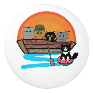 Purr-fect River Boat Ceramic Knob