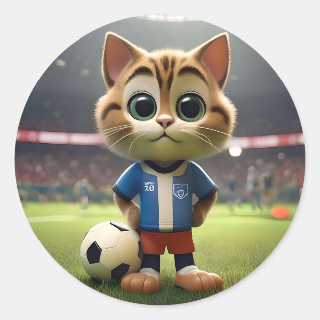 "Purr-fect Striker: The 3D Soccer Cat" Classic Round Sticker (Front)