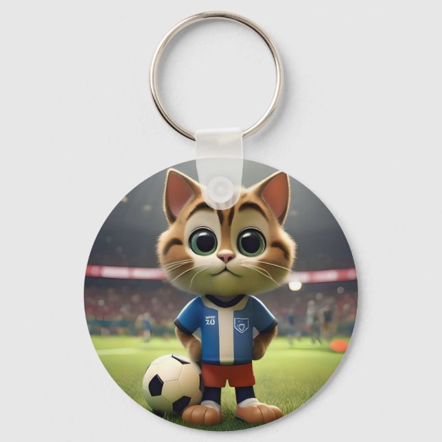 "Purr-fect Striker: The 3D Soccer Cat" Key Ring (Front)