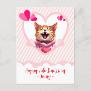 Purr-fect Valentine Adorable Cat in a Heart Frame Holiday Postcard