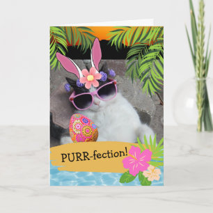 Purr-fection Hawaiian Themed Easter Cat Card
