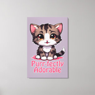Purr-fectly Adorable Chibi Kawaii Kitten in Pink Canvas Print
