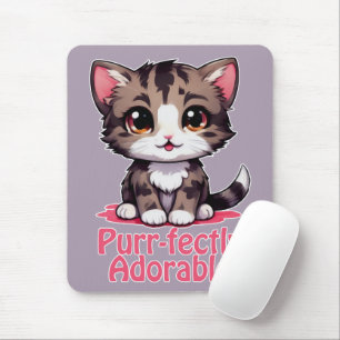 Purr-fectly Adorable Chibi Kawaii Kitten in Pink Mouse Mat