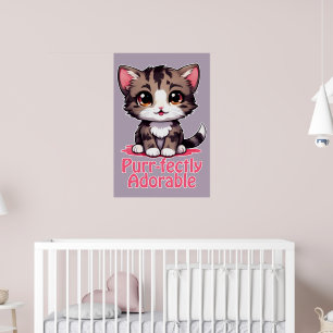 Purr-fectly Adorable Chibi Kawaii Kitten in Pink Poster