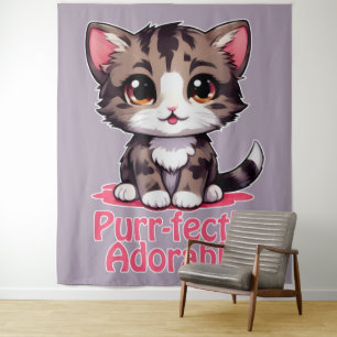 Purr-fectly Adorable Chibi Kawaii Kitten in Pink Tapestry