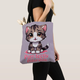 Purr-fectly Adorable Chibi Kawaii Kitten in Pink Tote Bag