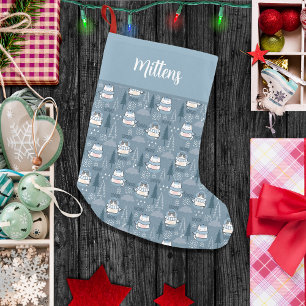Purr-fectly Cosy Monogrammed Adorable Winter Cats Small Christmas Stocking