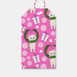 Purr-fectly Festive: Pink Kitty Wine Bag Gift Tags