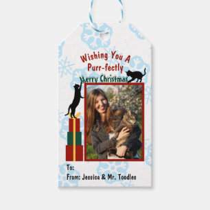 Purr-fectly Merry Christmas Playful Cats Photo Gift Tags