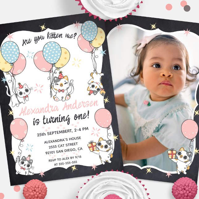 Purr-fectly One: Cat Theme 1st Birthday Party Invitation (Creator Uploaded)
