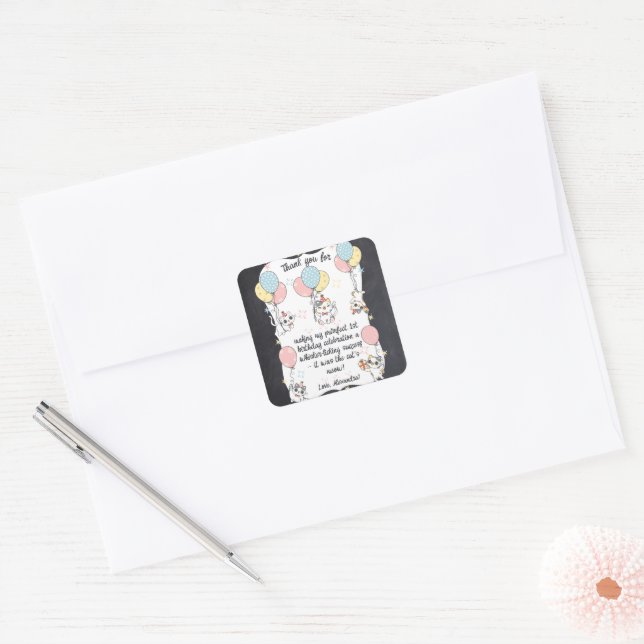 Purr-fectly One: Cat Theme 1st Birthday Thank you  Square Sticker (Envelope)