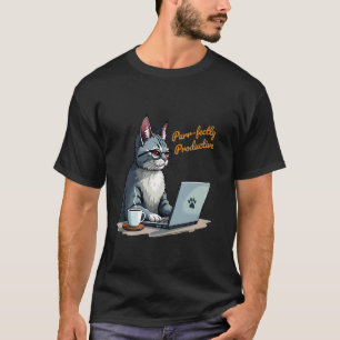 Purr-fectly Productive Cat Working Laptop Design T-Shirt