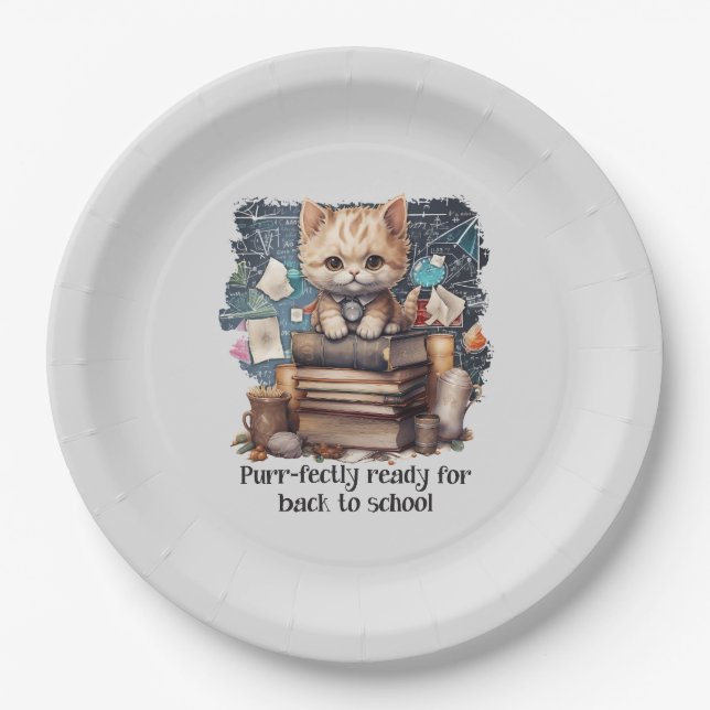 Purr-fectly Ready For Back To School Paper Plate (Front)