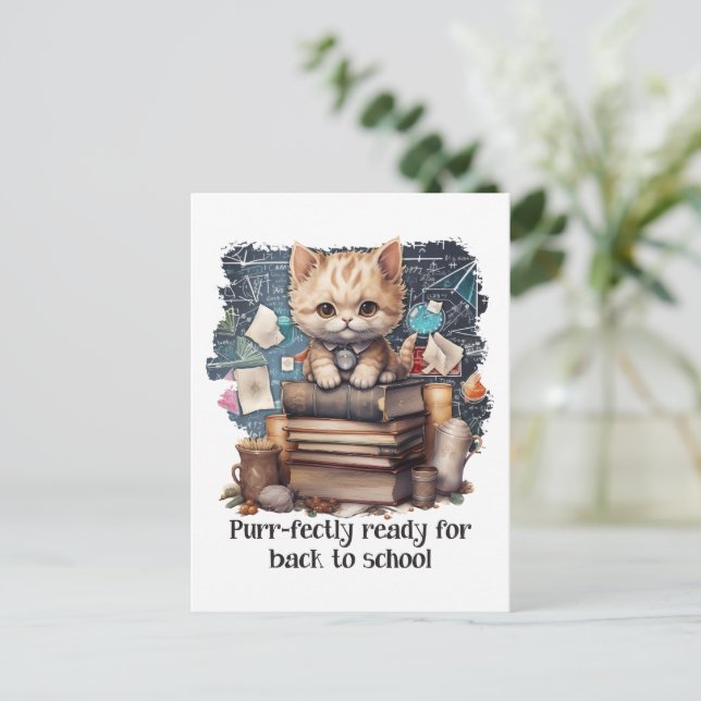 Purr-fectly Ready For Back To School Postcard (Standing Front)