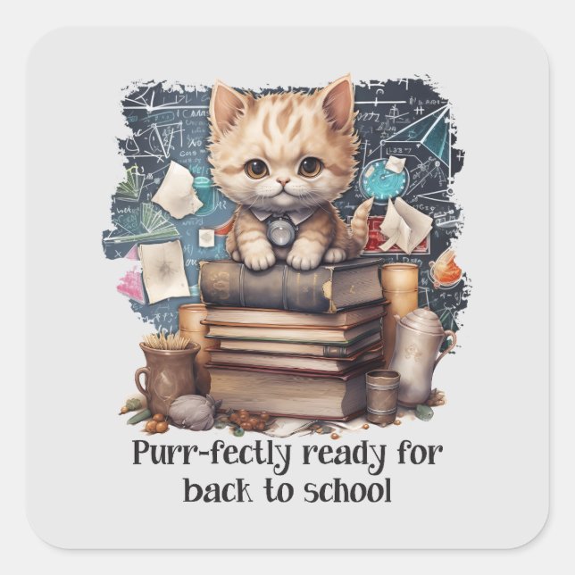 Purr-fectly Ready For Back To School Square Sticker (Front)