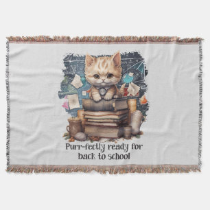 Purr-fectly Ready For Back To School Throw Blanket