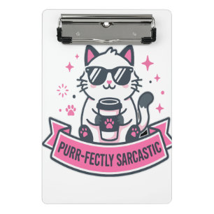 Purr-fectly Sarcastic White Cat Sticker Mini Clipboard