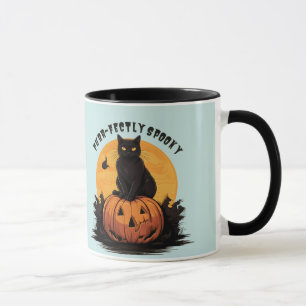 Purr-fectly Spooky Black Cat on Pumpkin Halloween Mug
