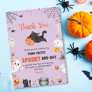 Purr-fectly Spooky Boo-day Cat Halloween Birthday Thank You Card