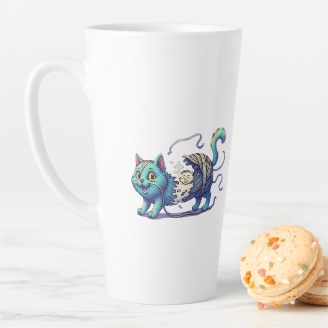 Purr-fectly Tangled" T-Shirt - Whimsical Cat  Latte Mug (In Situ)