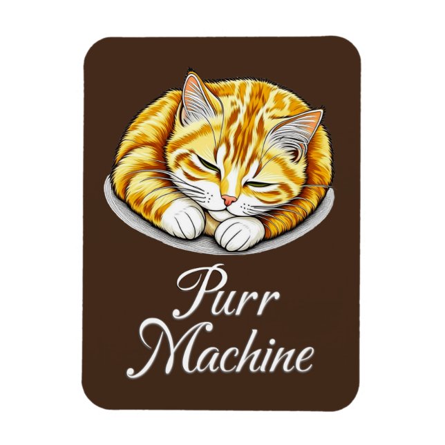 Purr Machine, Cute Sleeping Ginger Cat  Magnet (Vertical)