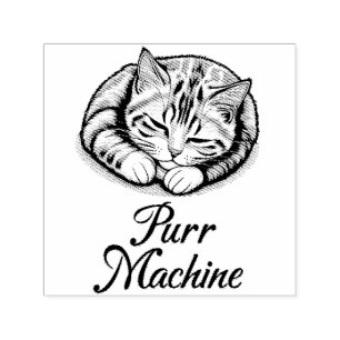 Purr Machine, Cute Sleeping Striped Cat  Self-inking Stamp