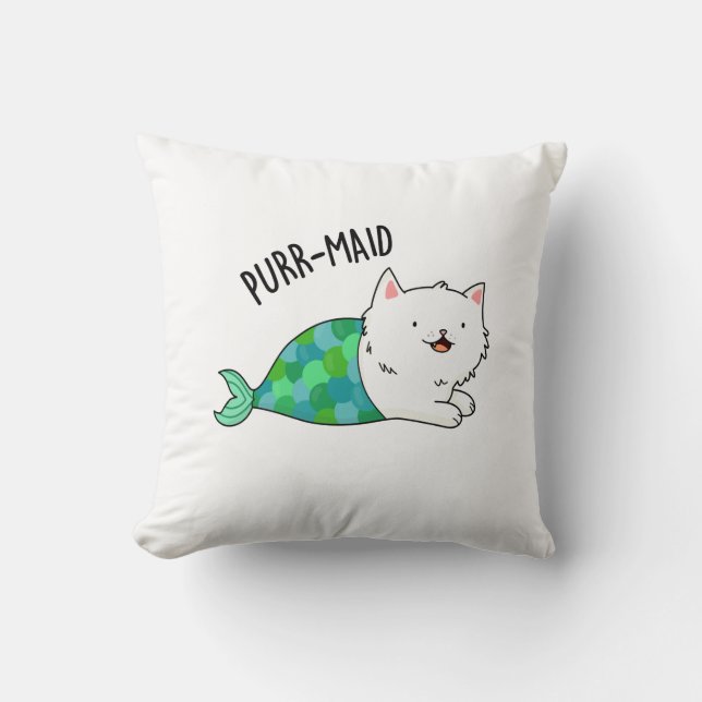 Purr-maid Funny Kitty Cat Mermaid Pun  Cushion (Front)