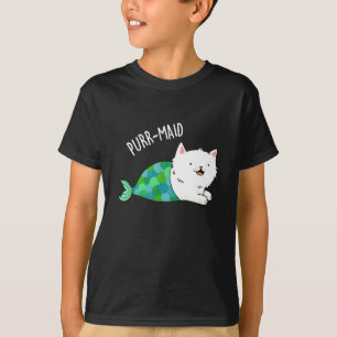 Purr-maid Funny Kitty Cat Mermaid Pun Dark BG T-Shirt