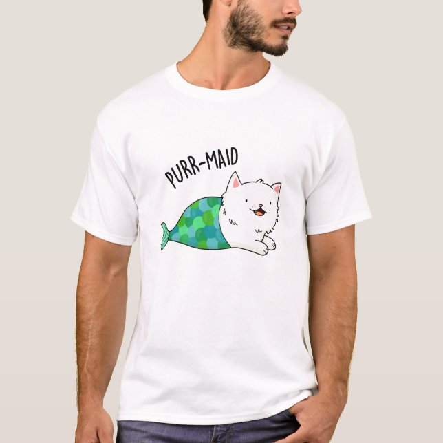 Purr-maid Funny Kitty Cat Mermaid Pun  T-Shirt (Front)